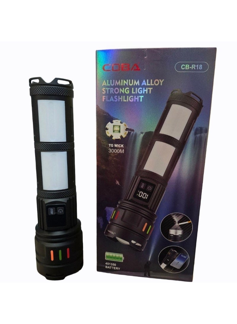 COBA مصباح يدوي احترافي من الألمنيوم سبائك COBA CB-R18 نوع-C قابل لإعادة الشحن مدى طويل 3000م طاقة عالية - Image 1